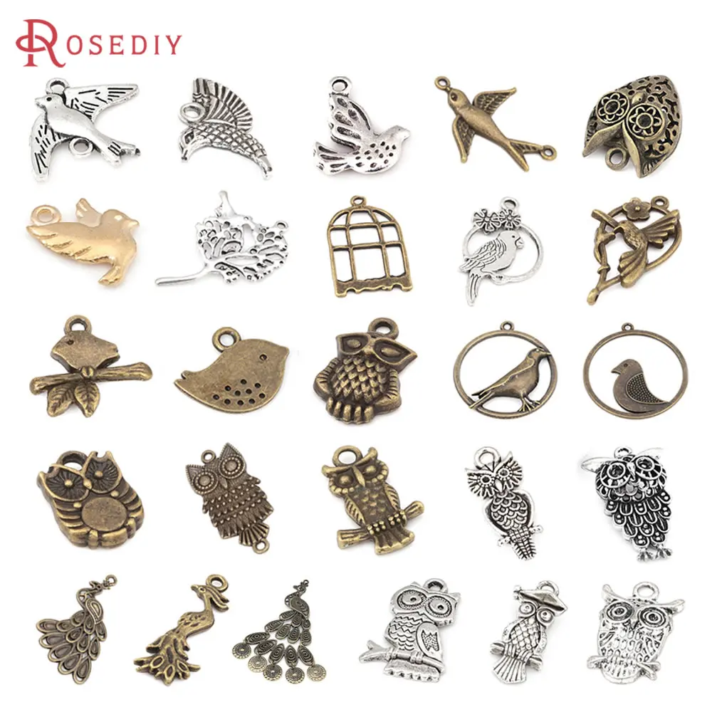 Шармы-подвески из цинкового сплава в винтажном стиле с птицами совами попугаями