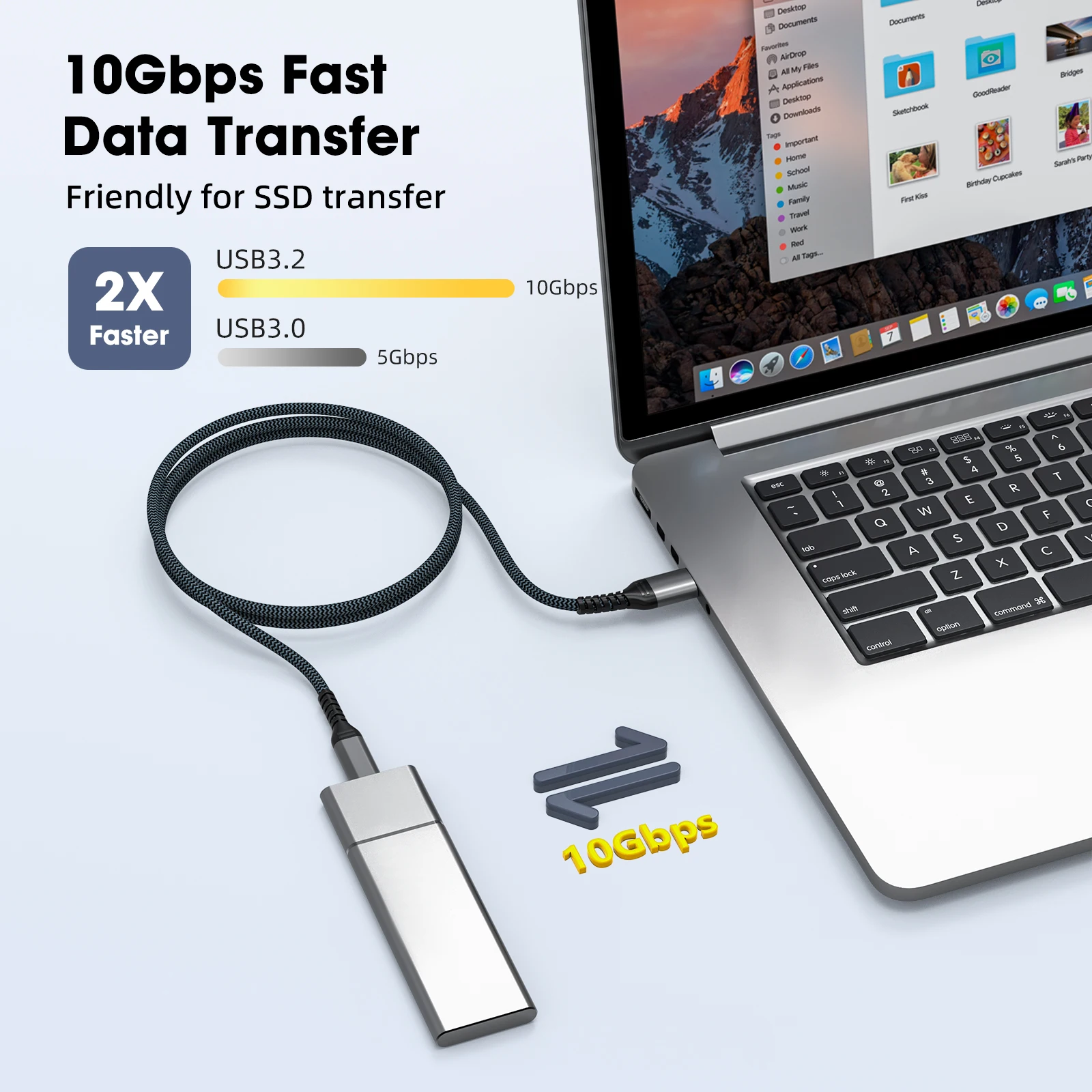 Фото Кабель USB 3.2 Gen2 Type-C, 10 Гбит/с, высокоскоростной, для передачи данных, для внешних жестких дисков, ноутбуков, Android Auto, автомобилей №3