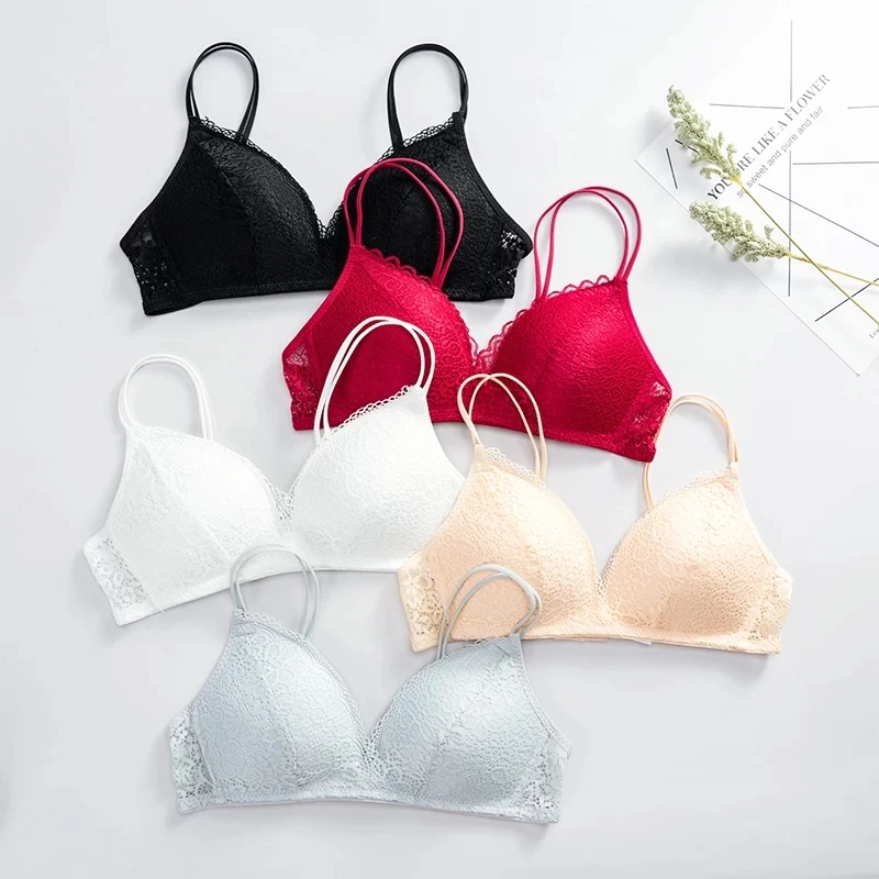 

Sexy Hollowed Out Maiden Lace Bra Wireless Gather Together Ultrathin Student Underwear Seamless Ventilation Sleep Female Bras