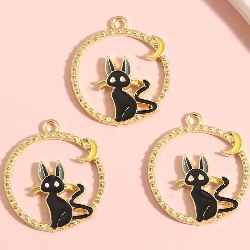 

10 шт., подвески в виде кота и Луны, 25 х22 мм