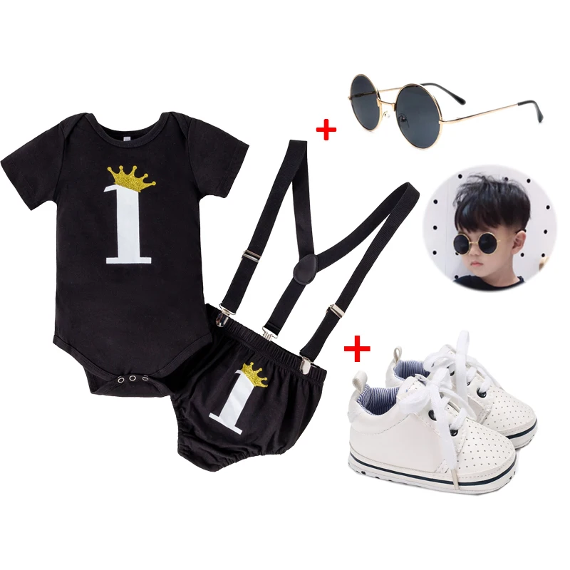 

Baby Boy Clothe Firt Birthday Outfit for Cake mah Black Romper with hoe set Cute Infant Photohoot