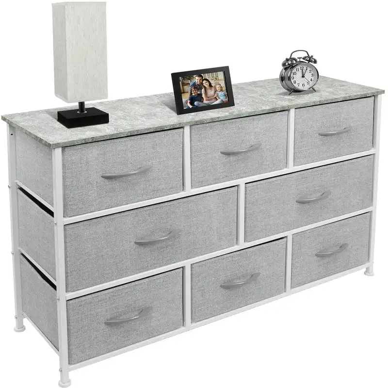 

with 8 Drawers - Furniture Storage Chest for Kids Clothing , Bedroom, Hallway, Closet, Office - Steel Iron Frame, Rustic Farmhou