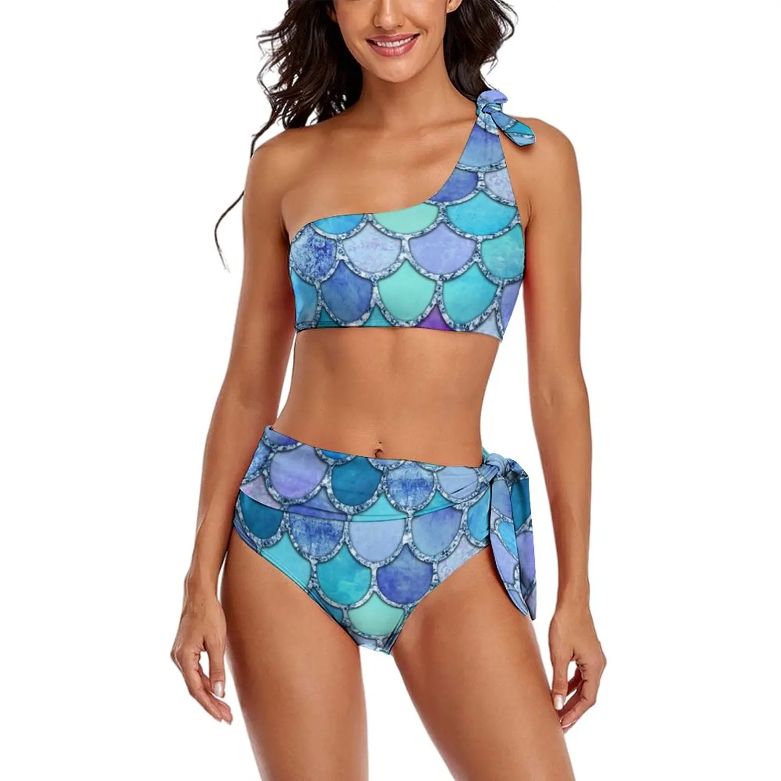 

Colorful Mermaid Scales Bikinis Set Magic Animal Print Trendy Bikini Swimsuit One Shoulder Swimwear Surfing Feminine Bikinis