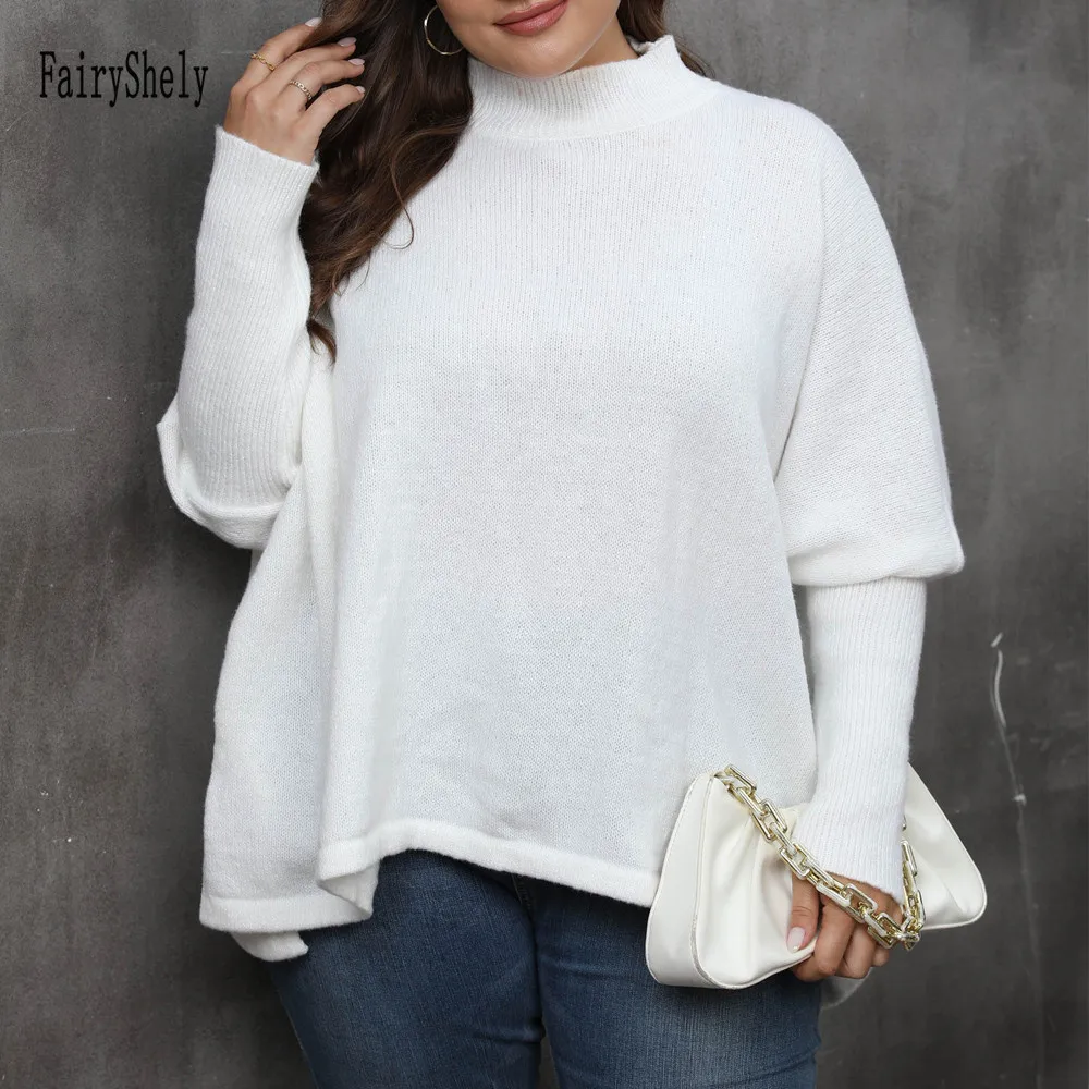 Женский трикотажный свитер с рукавом летучая мышь ложным воротником