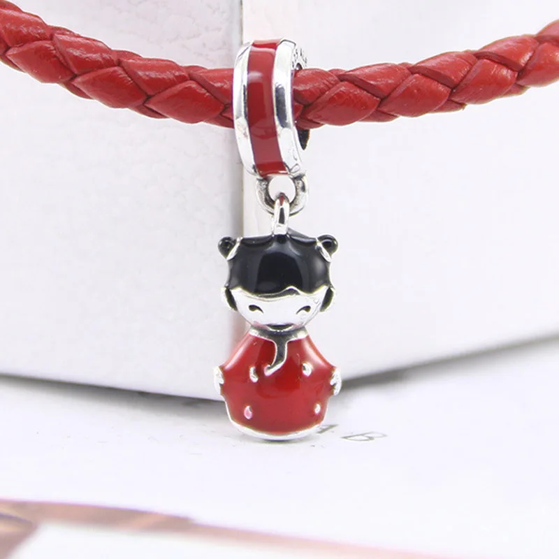 

Top Quality Mixed Enamels Little Girl Doll Hanging Pendant Beads fit Women Bracelet Bangle Authentic 925 Sterling Silver Jewelry