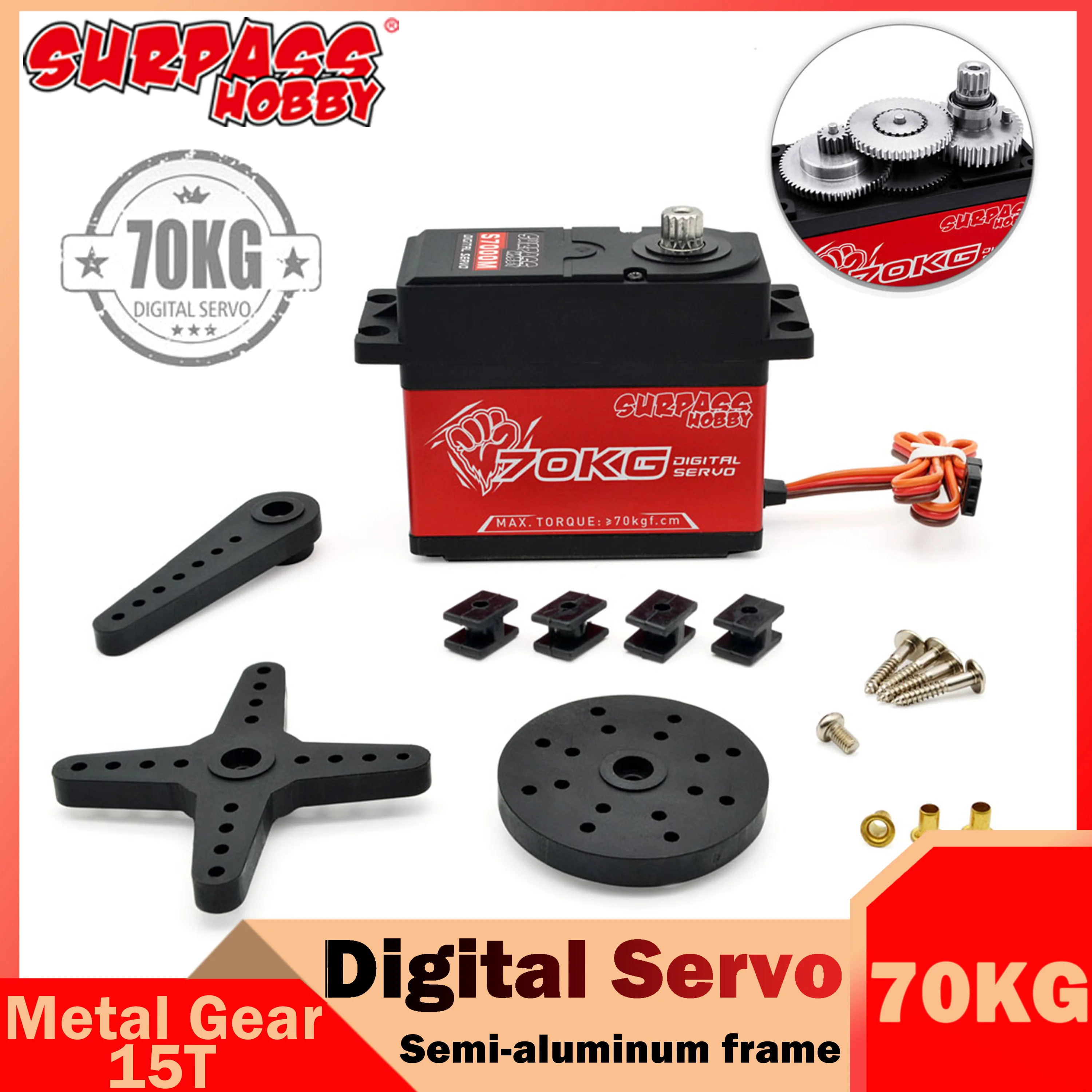 Цифровой серводвигатель Surpass Hobby, 70 кг, 15 т, металлическая шестерня, высокоскоростной большой крутящий момент, для радиоуправляемого автомобиля-робота 1/5, Arm, 2060 мг, Savox 0236, 1373