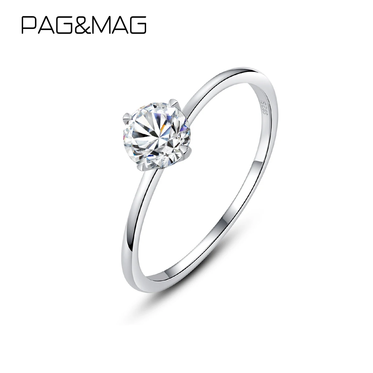 PAG&MAG 0.5ct 5.6mm EF Round 18K White Gold Plated 925 Silver Moissanite Ring For Women Diamond Wedding Band Anniversary Gift