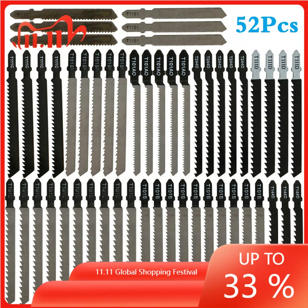 

52Pcs Jig Saw Jigsaw Blades Set Metal Wood Assorted Blades T-Shank T118A T118B T144D T111C T111D T244D For Bosch Dewalt Makita.