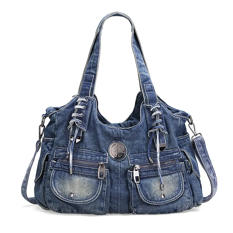 

New in Large Capacity Handbag Denim Bag Casual Women Shoulder Bag Jeans Tote Bag Pockets Hobo Bag