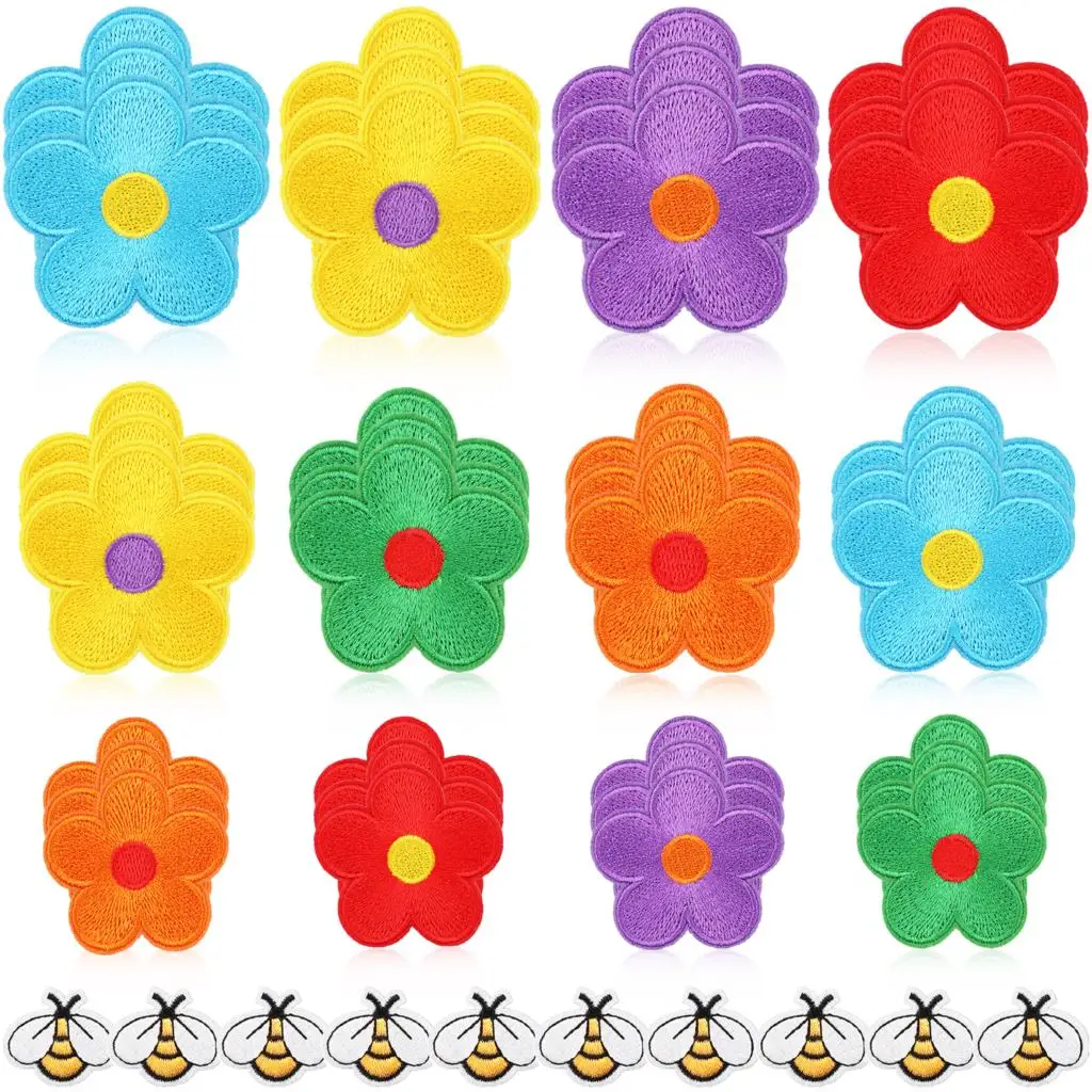 

10 шт., вышитые нашивки с цветами и Пчелой