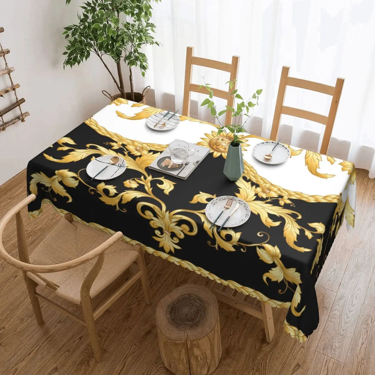 

Luxury European Floral Print Tablecloth Rectangular Waterproof Rococo Baroque Style Table Cover Cloth for Kitchen