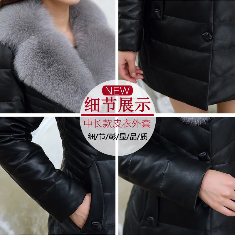 New Winter Middle-Aged Women Haining PU Leather Coats And Cotton Coats Mid-length Section Mother Clothes Thickened Cotton Jacket