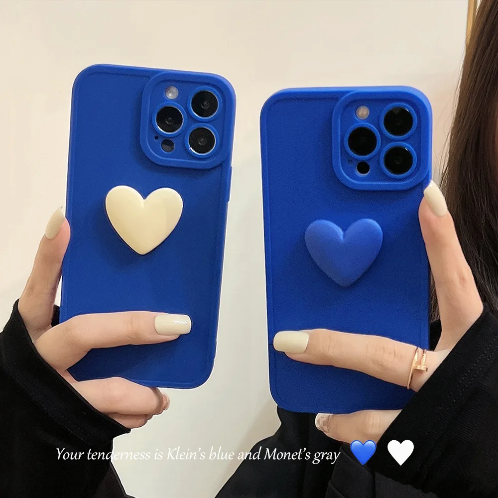 

Three-dimensional love phone case for iPhone 13 11 Pro Max Xr Xs Max 12 mini 7 8 Plus 7Plus Klein Blue Silicone Case