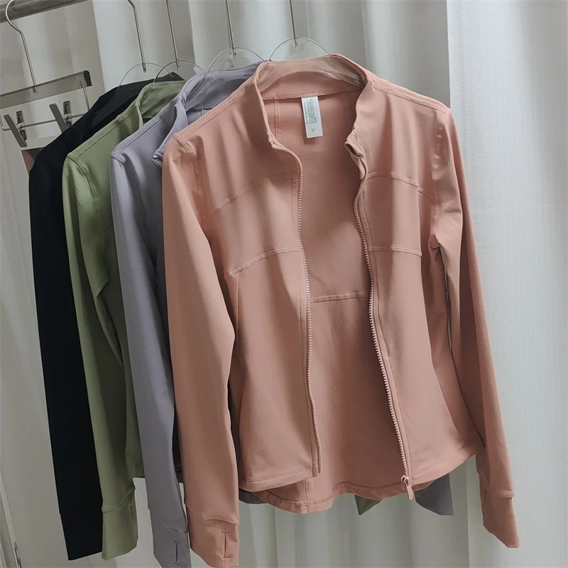 Double-sided Sanding Nylon Nude Feel Workout Clothes Long sleeve Slim fit Yoga Outerwear Quick-Drng Stand Collar Zip-up Spo... |