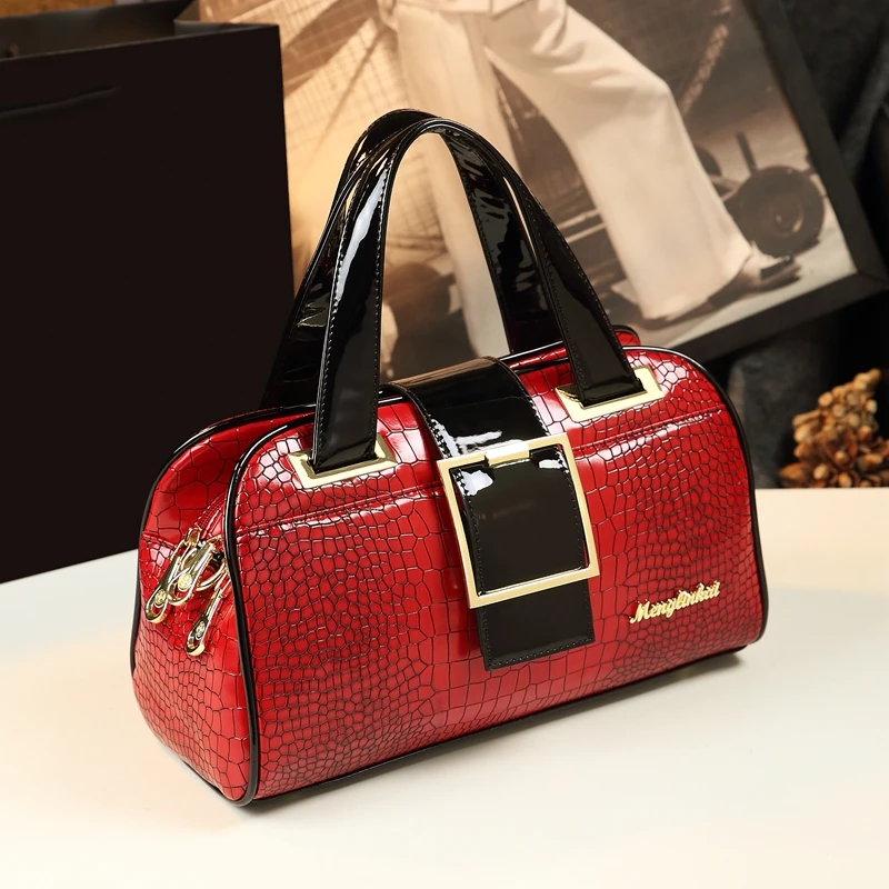 

Genuine Leather Women Handbags Crocodile Pattern Portable Boston Bag Luxury Fashion Mom Bag Trend 2023 Shoulder Crossbody Bags