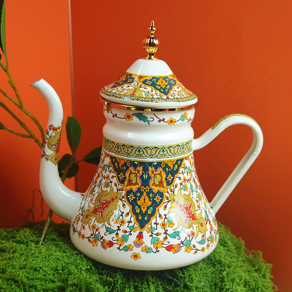 Эмалированный чайник для молока в этническом стиле подарочный ситечко кофейника