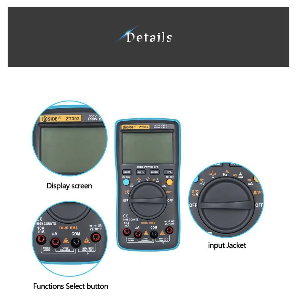 

Zt302 Digital Multimeter True Rms 9000 Words Large Screen Multifunction Voltage Temperature Capacitance Tester Measurement Tool