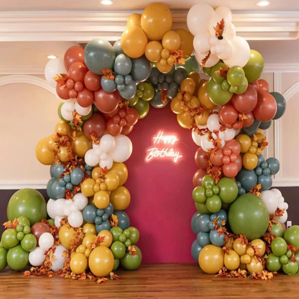 

174pcs Retro Yellow Olive Green Sea Blue Balloon Garland Arch DIY Thanksgiving Day Decoras Baby Shower Birthday Party Supply