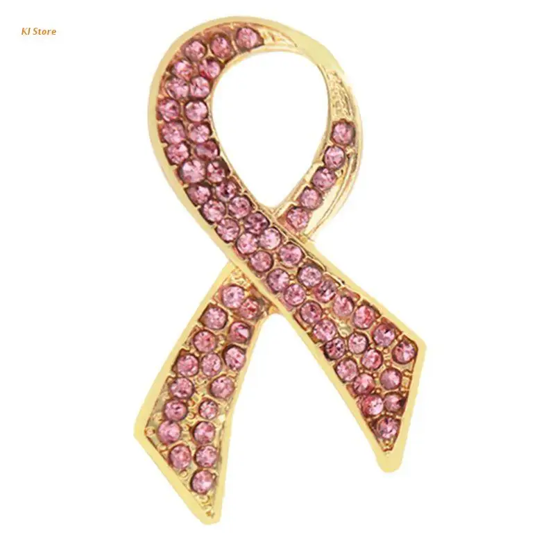 

Gold Tone Pink for rhinestone Ribbon Brooch Pins Jewelry Women Surviving Awareness Hope Lapel Badges