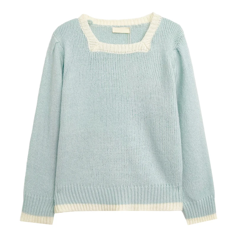 

Женский трикотажный свитер контрастных цветов с квадратным вырезом и длинными рукавами