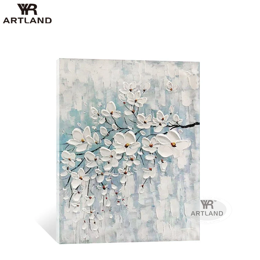 

Handmade Thick Oil Painting Flowers White Plum Canvas Poster For Interior Decor Handmade Hanging Picture For Living Room Bedroom