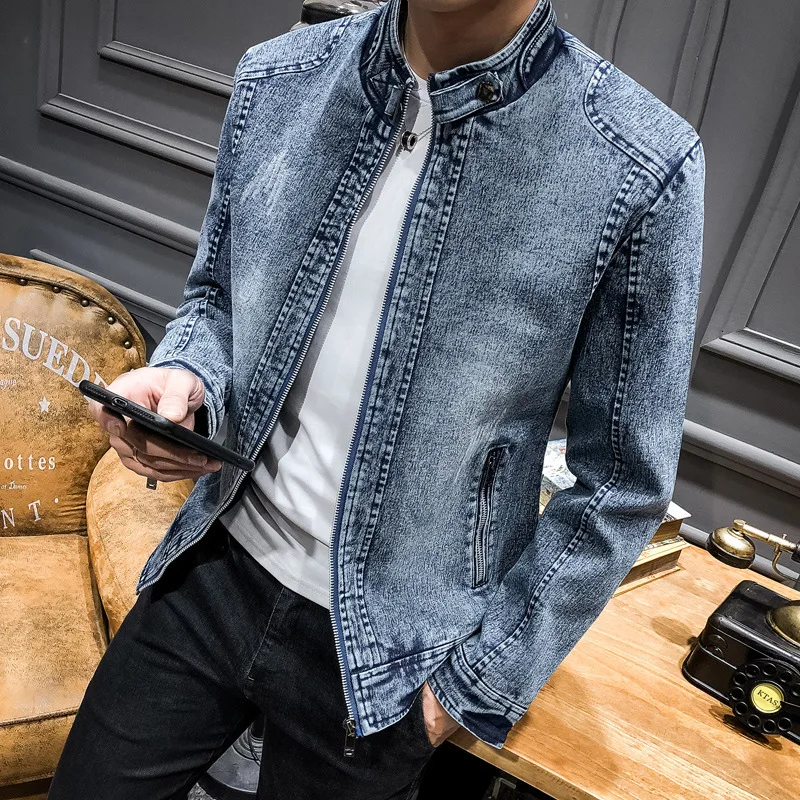 

Высококачественная модная красивая мужская куртка винтажная джинсовая куртка повседневная куртка мужская трендовая Корейская версия однотонная приталенная