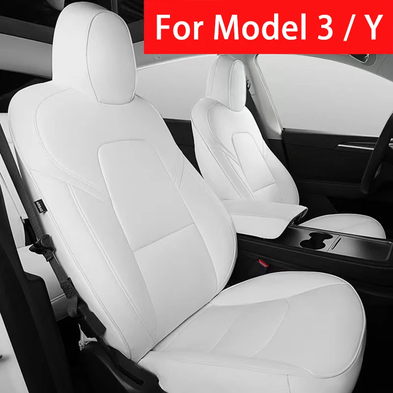 

Car Seats Cover For Tesla Model 3 Y Nappa Leather Full Surround Style Factory Wholesale Price White Cushion Interior Accessories
