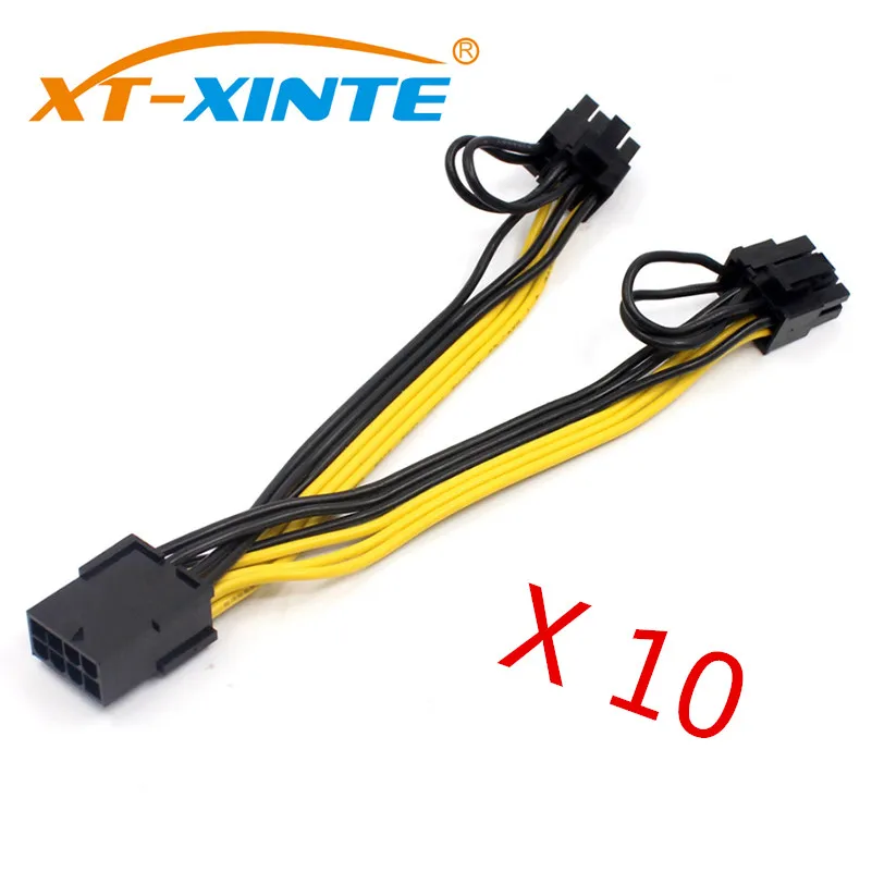 

Видеокарта PCI-E PCIE 10 шт./лот, переходник с разъемом «мама» на 2 порта, двойной 8-контактный разъем 6 + 2 p, вилка для графического процессора, кабел...