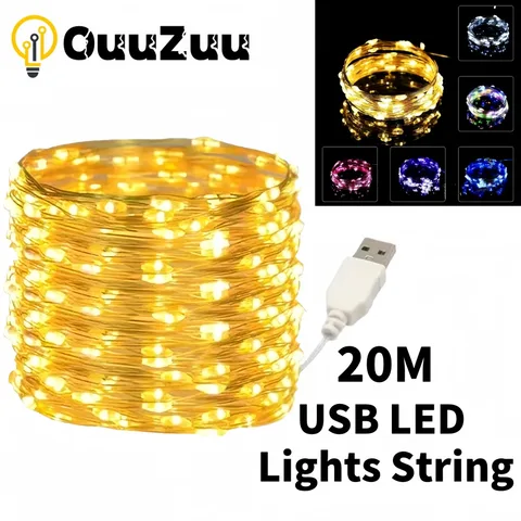 USB светодиодная гирлянда OuuZuu 20 м  теплый белый