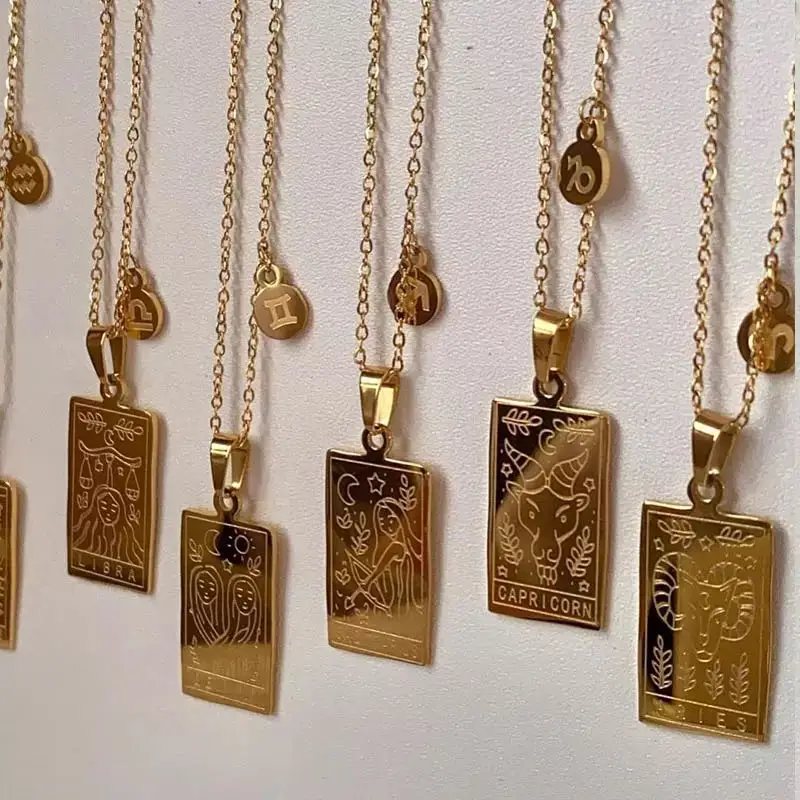 

VG 6YM 12 Constellation Squre Pendant Necklaces Zodiac Sign Gold Color Necklaces For Women Wholesale Direct Sale