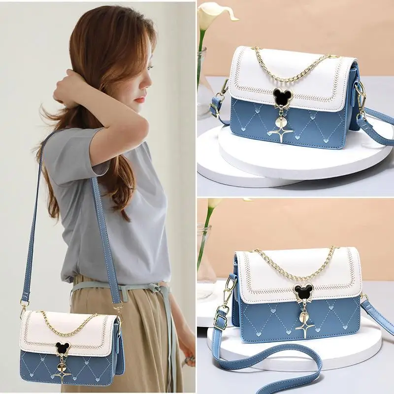 

T2993 2022 PU Leather Shoulder Crossbody Bags for Women Embroidery Lovely Decoration Student Chain Fashion Small Square Bag