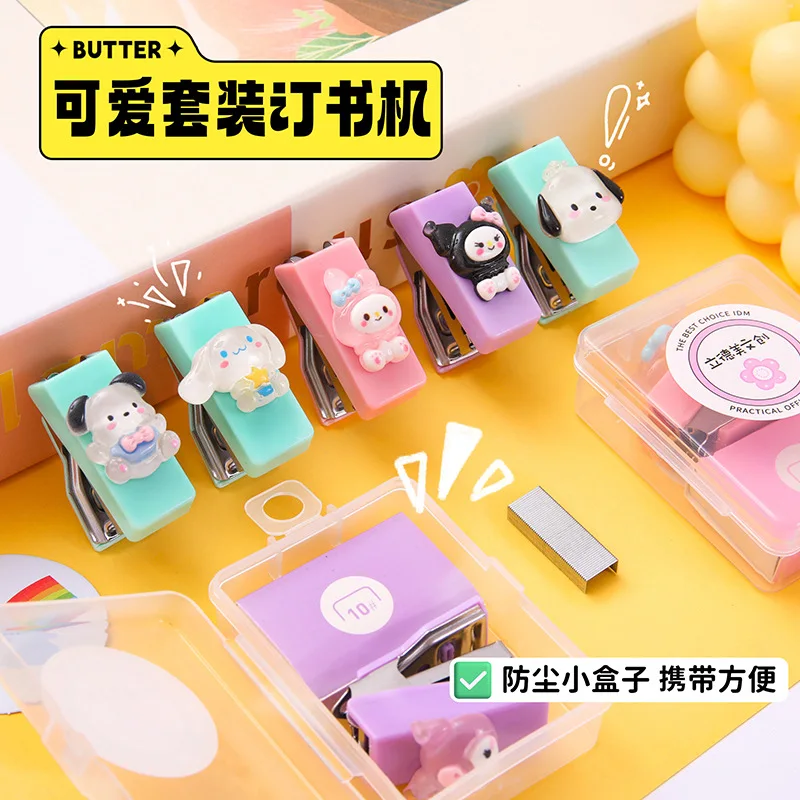 Kawaii  Sanrio My Melody Stapler Set Cartoon Beauty Student Material Test Paper Portable Mini Binding Machine Learning Supplies