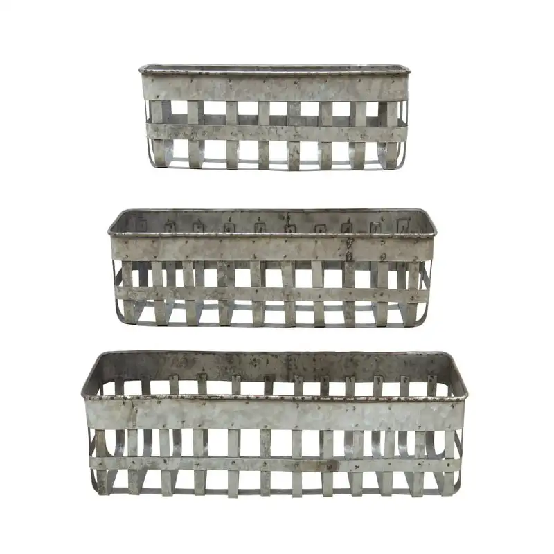 

free shipping Galvanized Iron Open Weave Baskets, Set of 3 Pieces