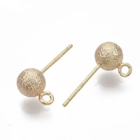 2 10pcs brass ball stud earring findings nickel free with loop textured real 18k gold plated 16 5x5 5mm hole 1 2mm pin 0 8mm