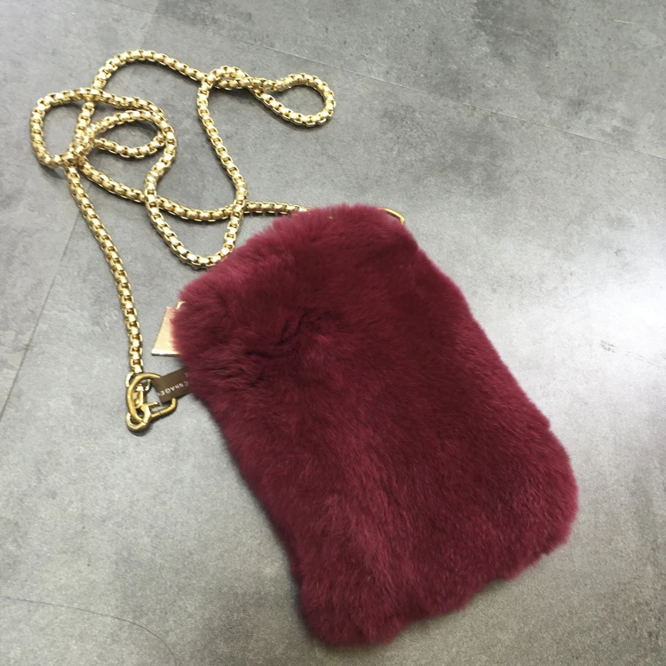 Rabbit Fur Real Fur Bag for Woman Hand-woven Luxury Charm Retro Bucket Bags Female Chain Women's Handbag Plush Designer Warm