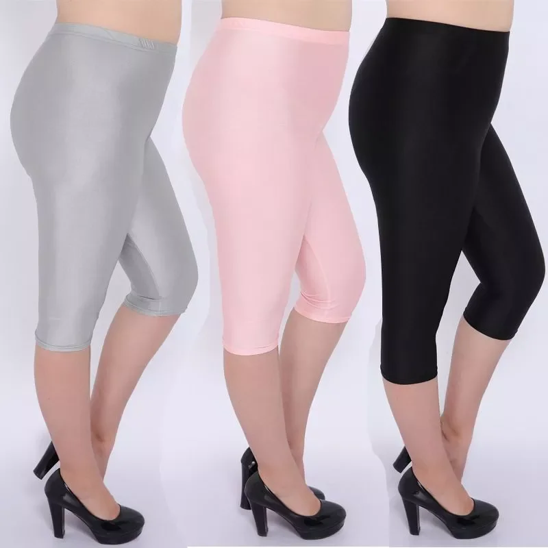 

2022NEW summer casual knee length pant solid black gray navy leisure slim short pants stretched shiny fitness capris 56