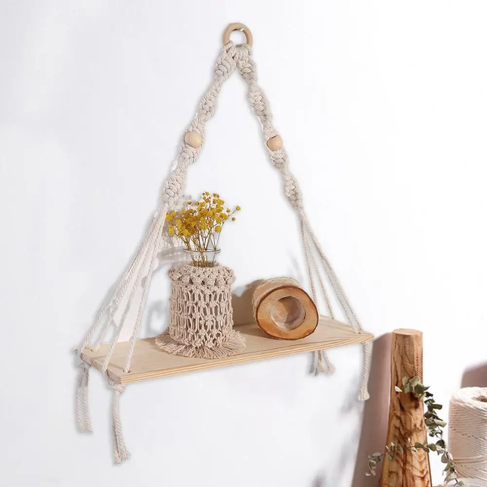 Minimalist Storage Rack Bohemian Style Wood Wall Shelf with Beads Rustic Floating Shelf for Bedroom Room Decor Candle Holder