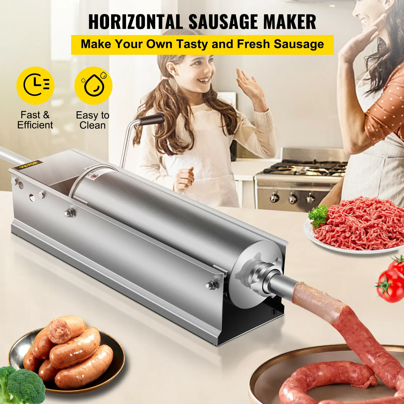 VEVOR колбасный шприц наполнитель 7L Мясорубка с горизонтальными 5 насадками