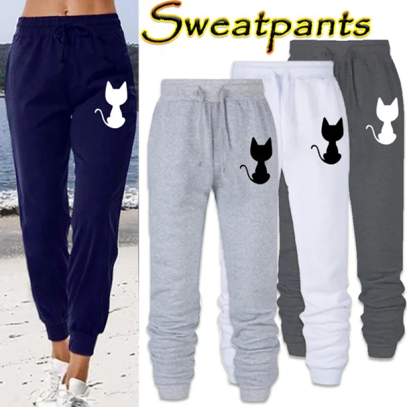 

Cute Cat Printed Women Sweatpants Womens Jogger Trousers Casual Sports Fitness Solid Jogging Pants