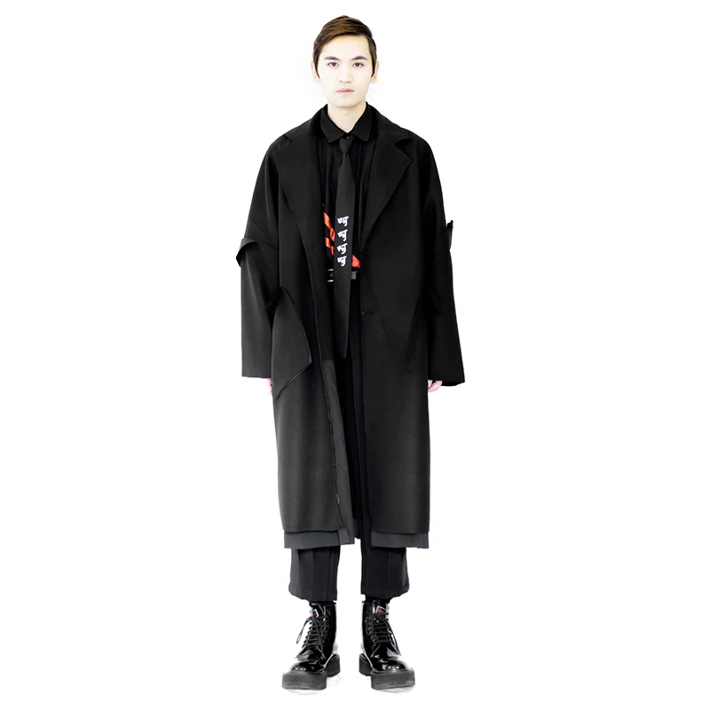 Мужское шерстяное пальто средней и длинной длины модное Свободное с