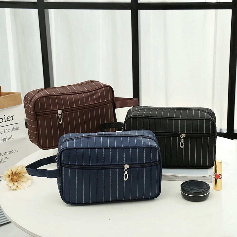 

Women Striped Travel Cosmetic Bag Makeup Bag Female Zipper Purse Small Waterproof Makeup Handbag Portable Toiletries Organizer