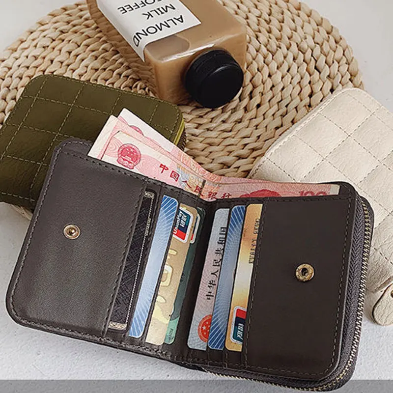 Cute PU Leather Women Short Wallet Small Coin Purses With Zipper Korean Style Female Card Holder Money Clip For Women