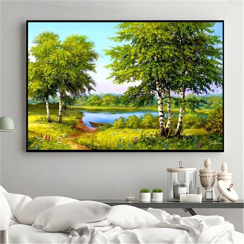 

5d Diamond Painting Lakeside Forest Scenery Diamond Embroidery Full Drill Cross Stitch Living Room Wall Painting Home Decor Gift