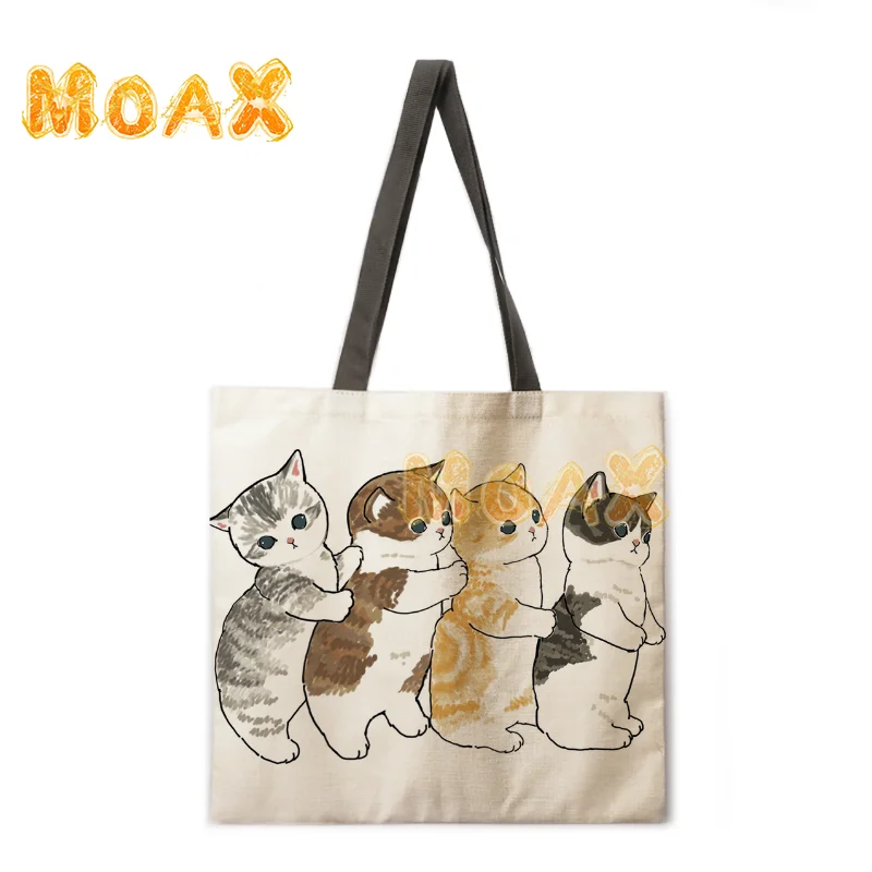 

Ink Cute Kitten Print Handbags for Women Ladies Canvas Bags Outdoor Leisure Shoulder Bags Girls Foldable Shopping Tote Washable