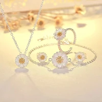 new fashion trend simple and exquisite small daisy stud earrings ring bracelet necklace set jewelry womens party gift wholesale
