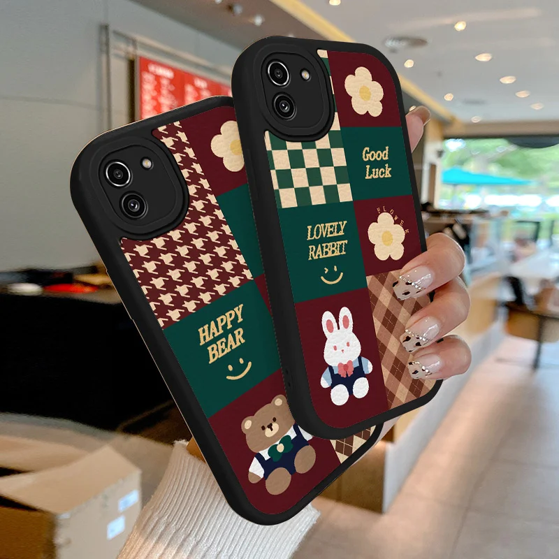 

For Samsung Galaxy A03 A03S A10S A11 A12 A12S A13 A20S A21S A22 A23 A30 A31 A32 M22 M32 Case Splicing Rhombic Rabbit Phone Cover