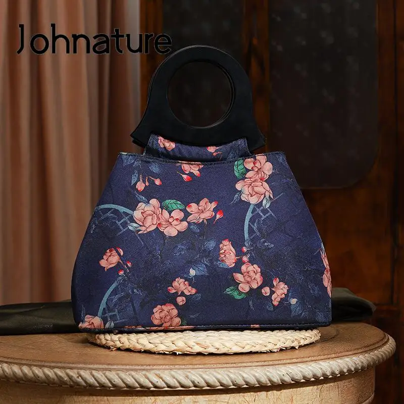 

Женская сумочка в китайском стиле Johnature, вместительная сумка в античном стиле Ципао с деревянными ручками и принтом, 2022