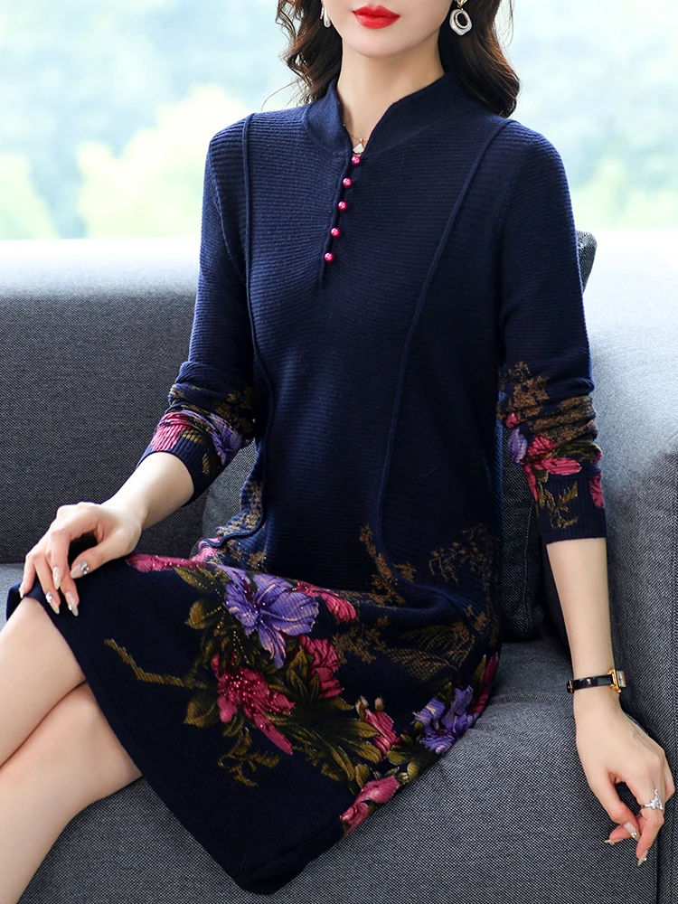 

Женский Длинный свитер с цветочным принтом, свободный эластичный пуловер с длинным рукавом, одежда на весну