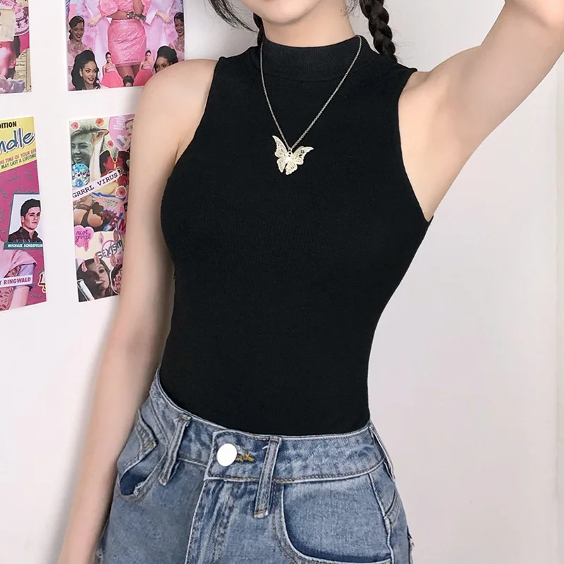 

Sexy Sleeveless Bodysuit Bodycon Summer Women Black Bodysuits Round Neck Romper Body Suit One Piece Bodysuit Women 2020