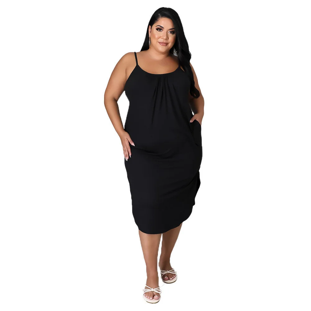 Plus Size Summer Dresses Women Clothes Solid Tank Pockets Elegant Loose Holiday Maxi Dress New Wholesa 3xl 4xl 5xl 6xl